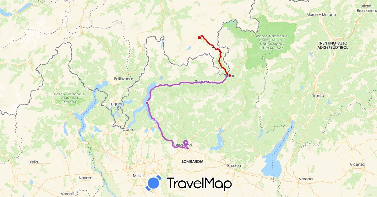 TravelMap itinerary: train, bernina express in Switzerland, Italy (Europe)